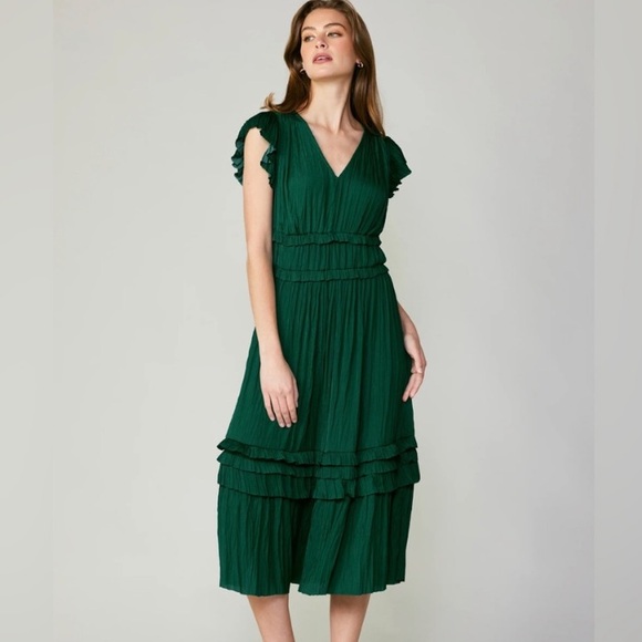 Current Air Sereia Green Pleated Midi Dress XS - Picture 2 of 6